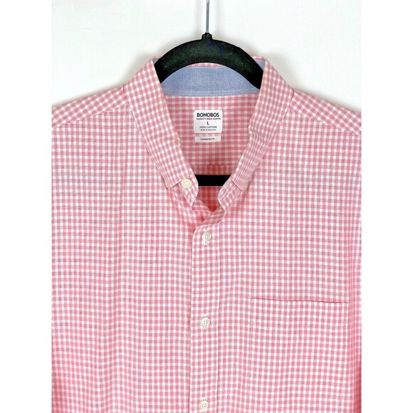 Men’s Bonobos Pink Gingham Casual Button Down Shirt Size L - Picture 4 of 7